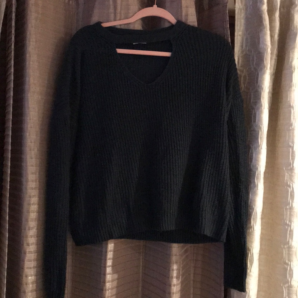 Forest green open neck sweater